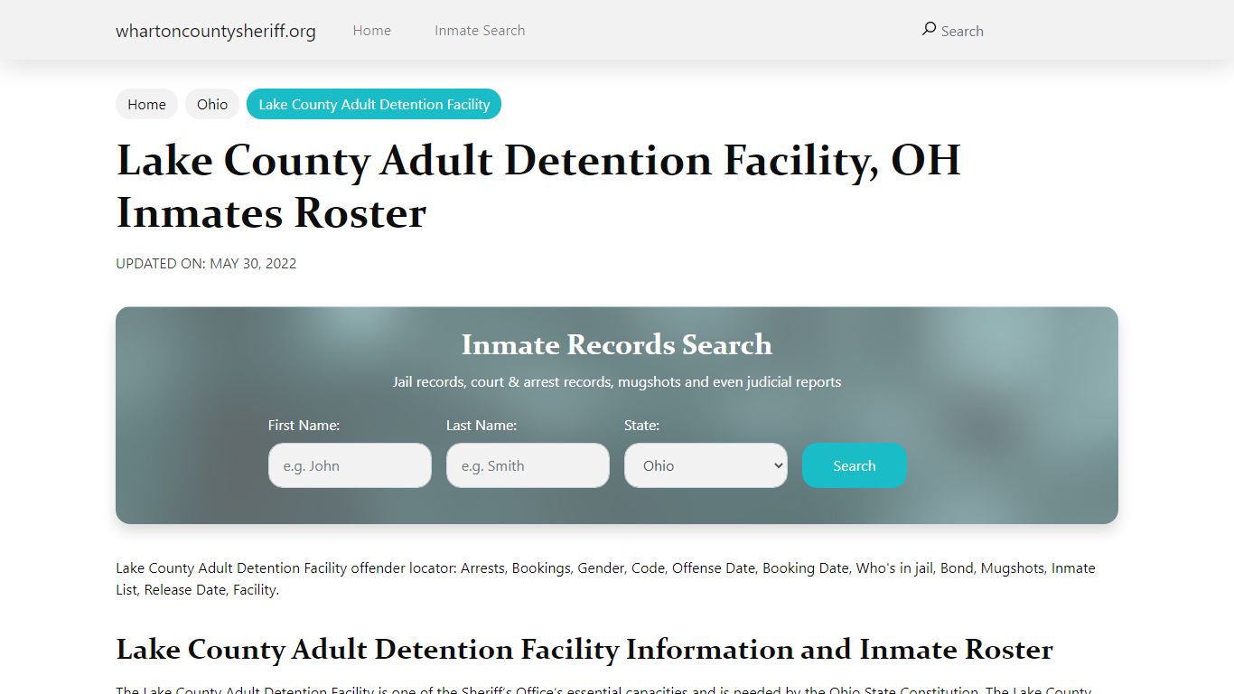 Lake County Adult Detention Facility, OH Jail Roster, Name ...